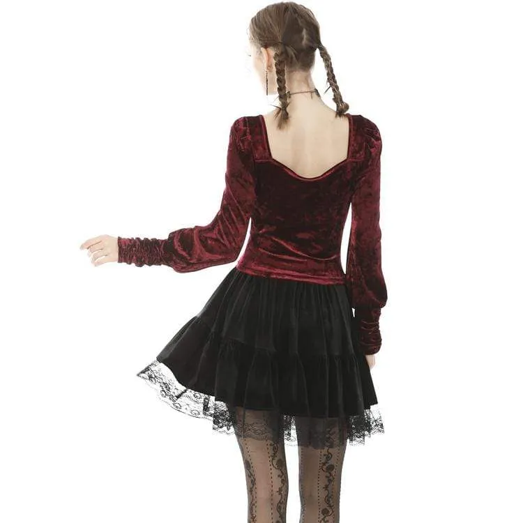 Women's Vintage Gothic Ruffles Velet Mini Skirts with Lace Hem