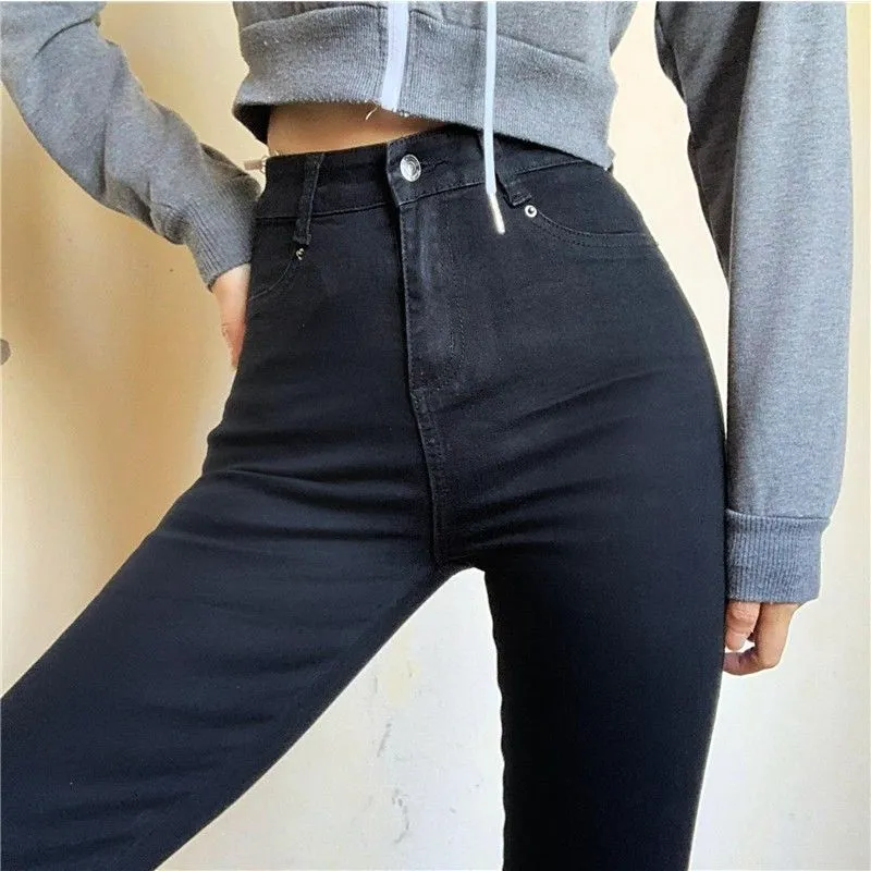 Women's Vintage Style High Waist Pencil Fit Washed Stretchy Skinny Jeans